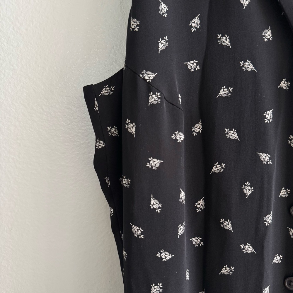 LAUREN Ralph Lauren Black Ditsy Floral 100% Silk Collared Maxi Button Up Dress 4 - Picture 4 of 12
